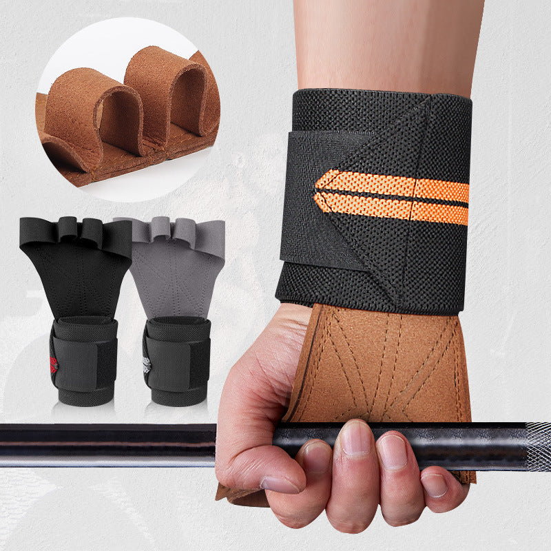 Leather Palm Wrist Support Lifting Grips with Thumb Loop and Reinforced Strap
