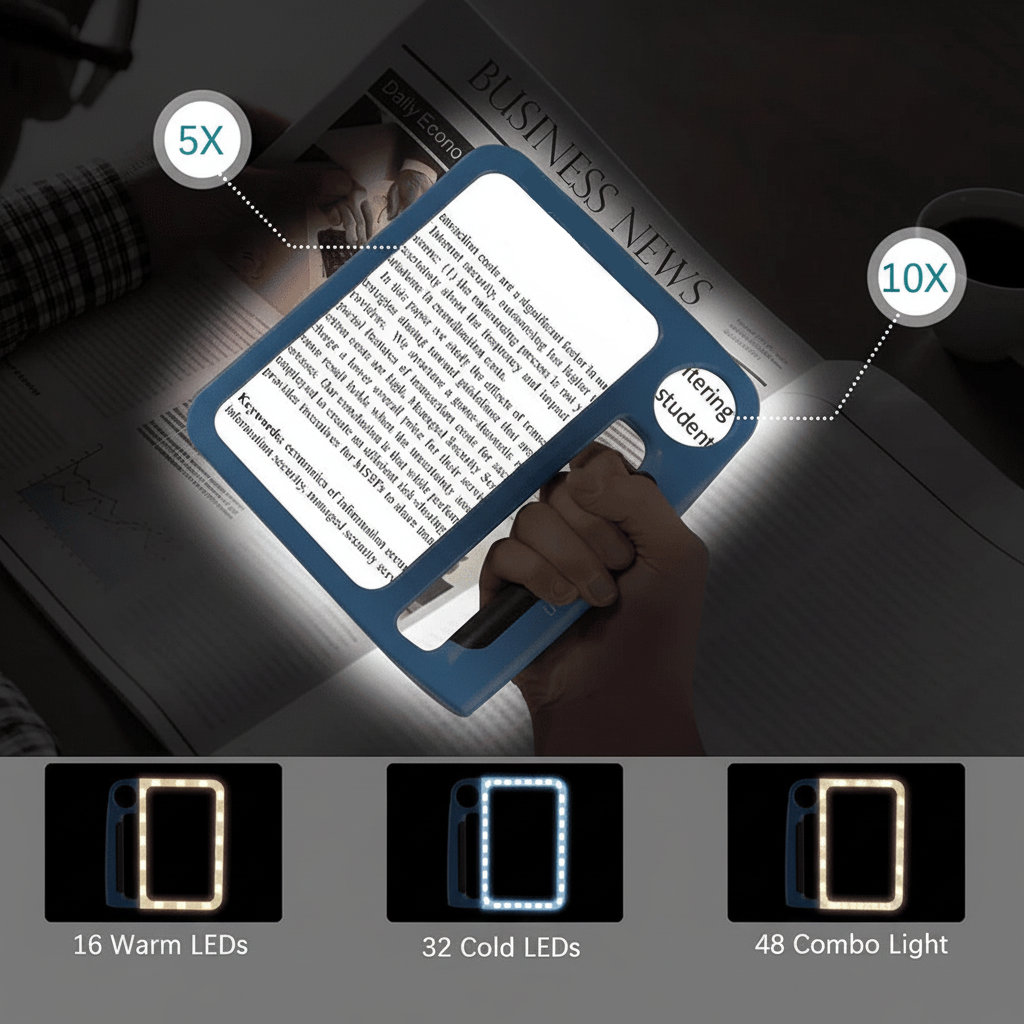 LED Reading Magnifier with 5x/10x Magnification