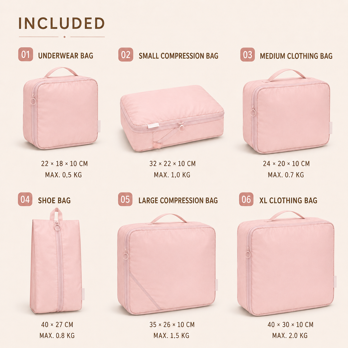 Lightweight Polyester Packing Cubes