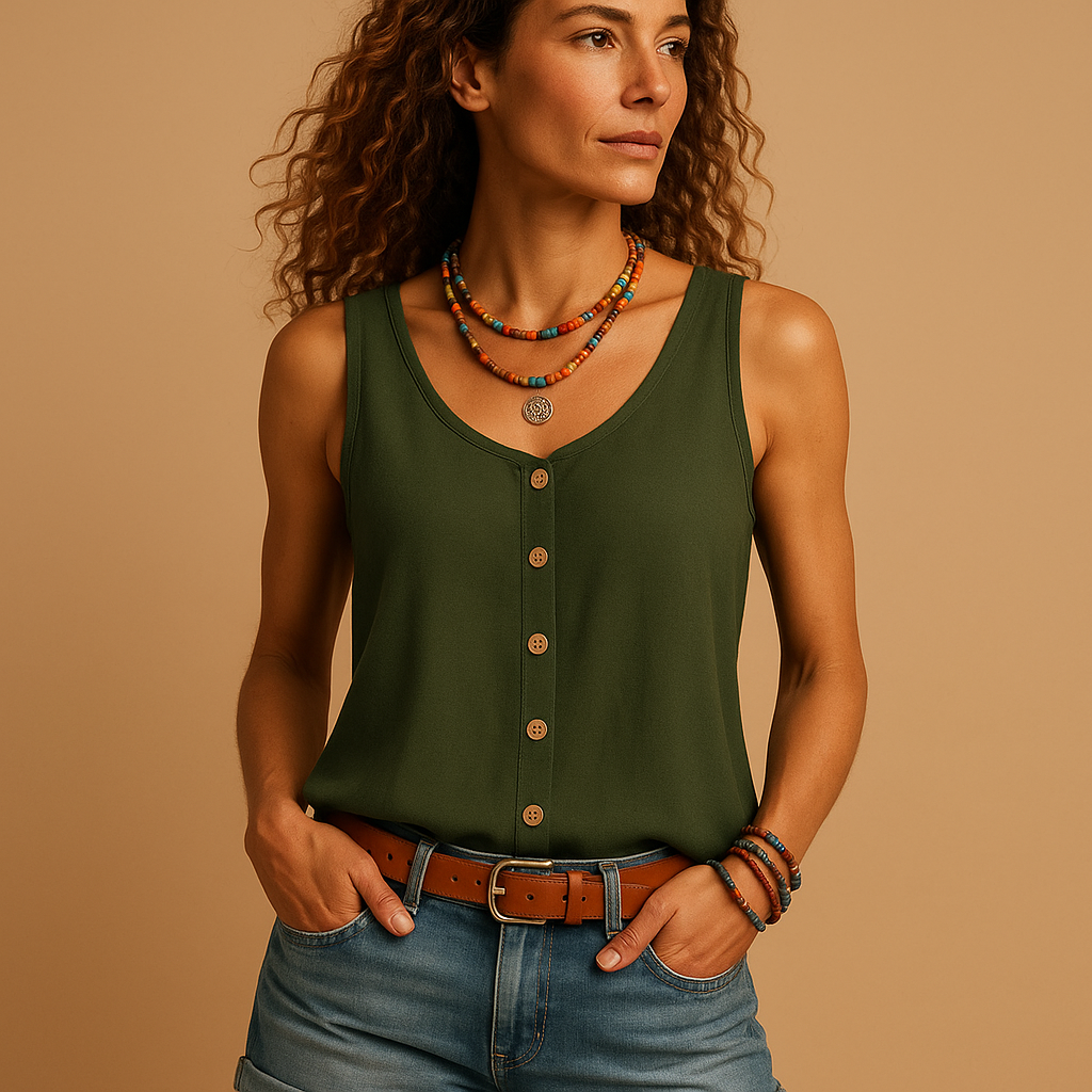 Lightweight Sleeveless Button-Front Blouse