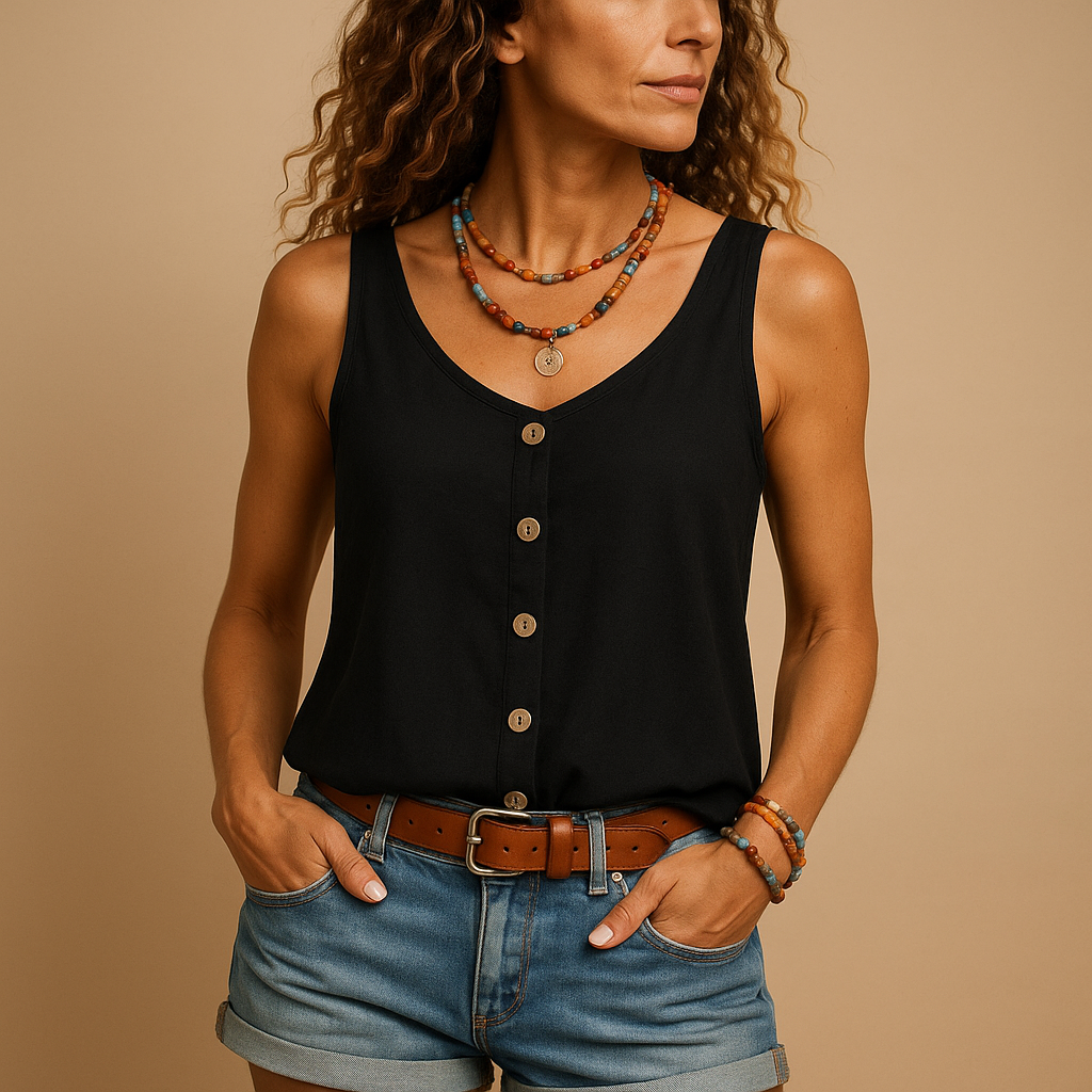Lightweight Sleeveless Button-Front Blouse