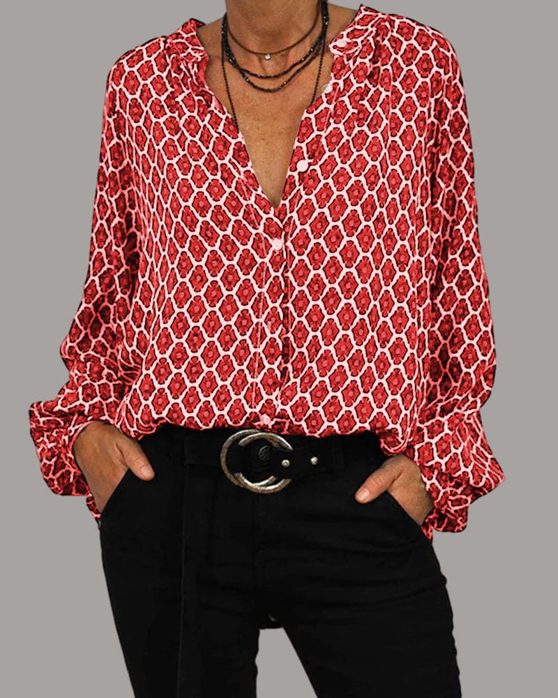 Long-Sleeve V-Neck Autumn Blouse
