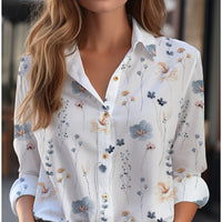 Loose Floral Print Long-Sleeve Button-Down Blouse