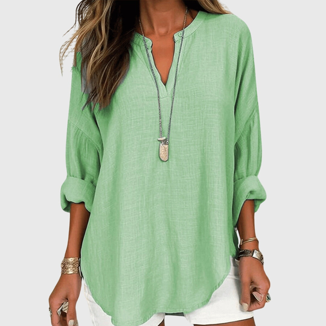 Loose Long-Sleeve Beach Shirt with Elegant Pattern – Versatile and Breathable