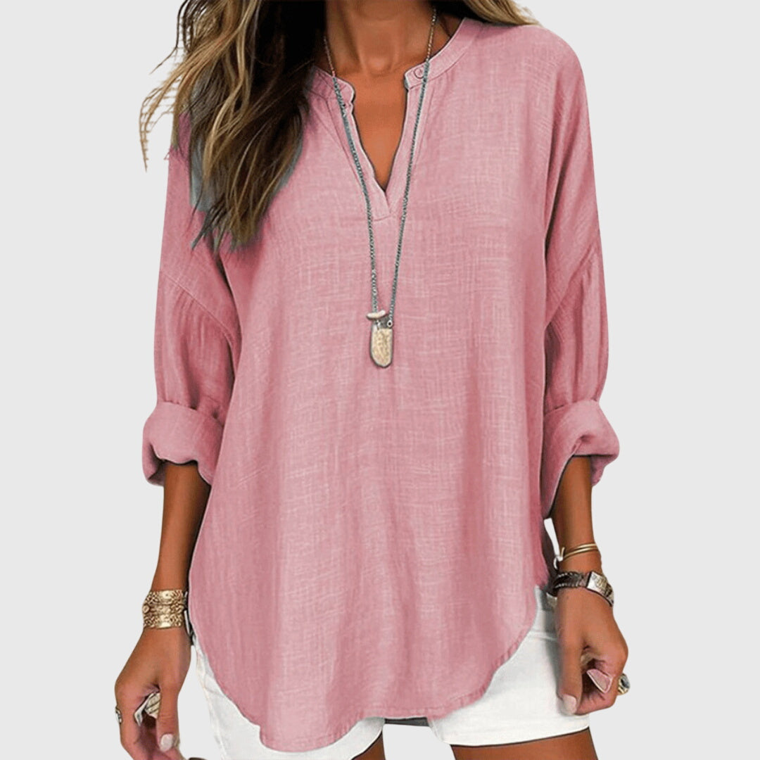 Loose Long-Sleeve Beach Shirt with Elegant Pattern – Versatile and Breathable