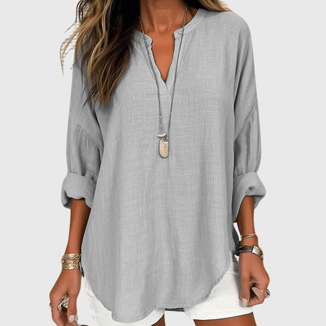 Loose Long-Sleeve Beach Shirt with Elegant Pattern – Versatile and Breathable