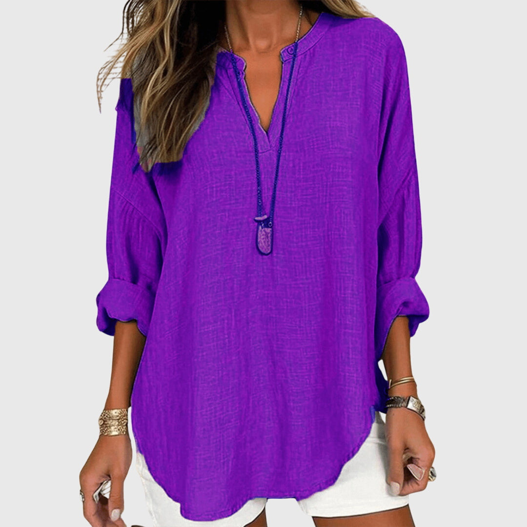 Loose Long-Sleeve Beach Shirt with Elegant Pattern – Versatile and Breathable