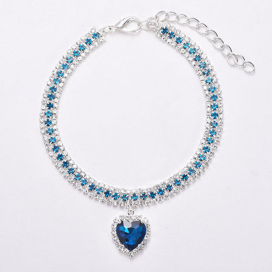 Luxury Crystal Cat Collar with Reflective Gemstone Heart Pendant