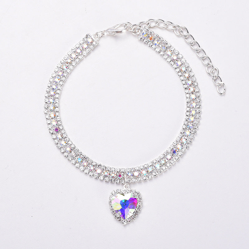 Luxury Crystal Cat Collar with Reflective Gemstone Heart Pendant