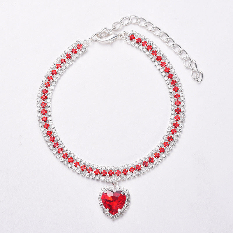 Luxury Crystal Cat Collar with Reflective Gemstone Heart Pendant