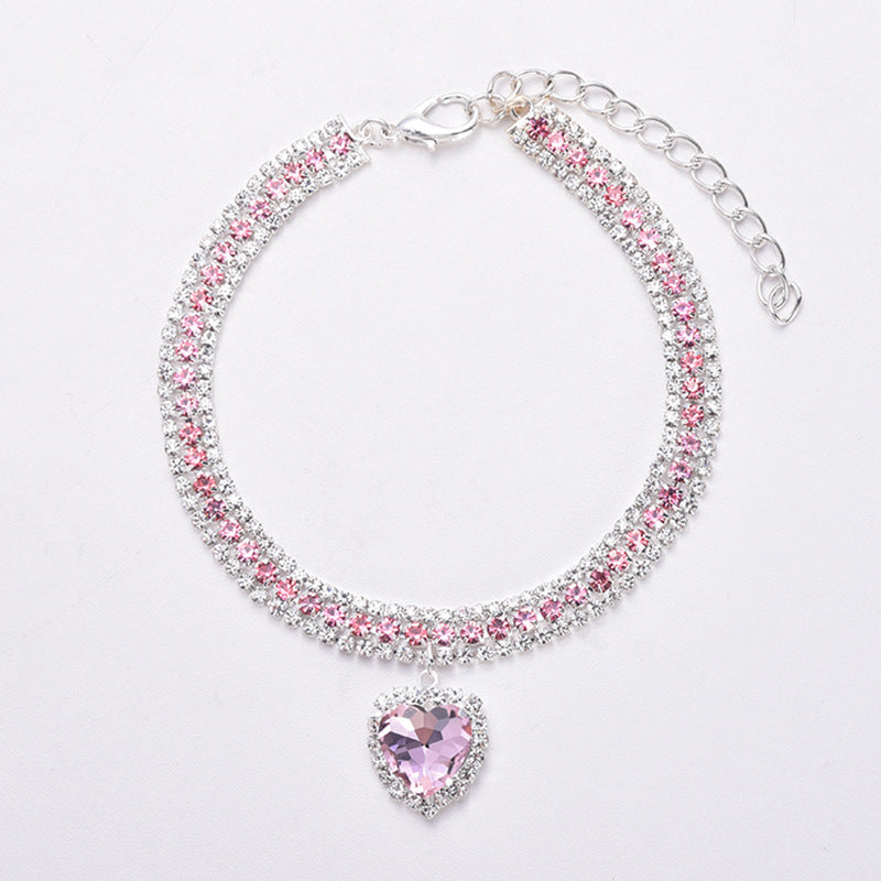 Luxury Crystal Cat Collar with Reflective Gemstone Heart Pendant