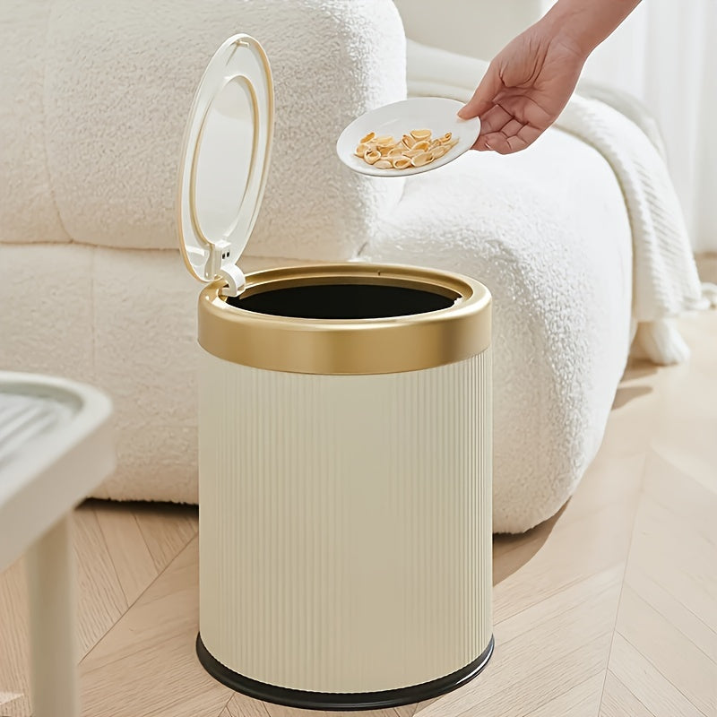 Luxury Oval Trash Can with Press-Top Lid and Dual Inner Bucket