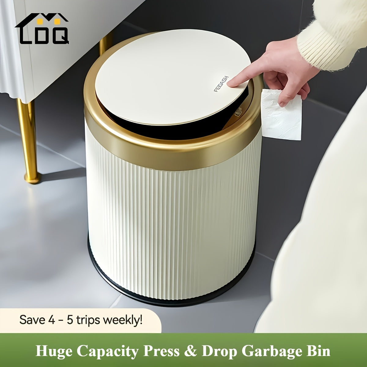 Luxury Oval Trash Can with Press-Top Lid and Dual Inner Bucket