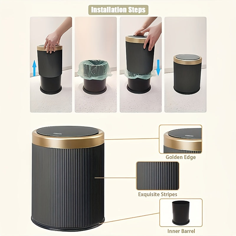 Luxury Oval Trash Can with Press-Top Lid and Dual Inner Bucket