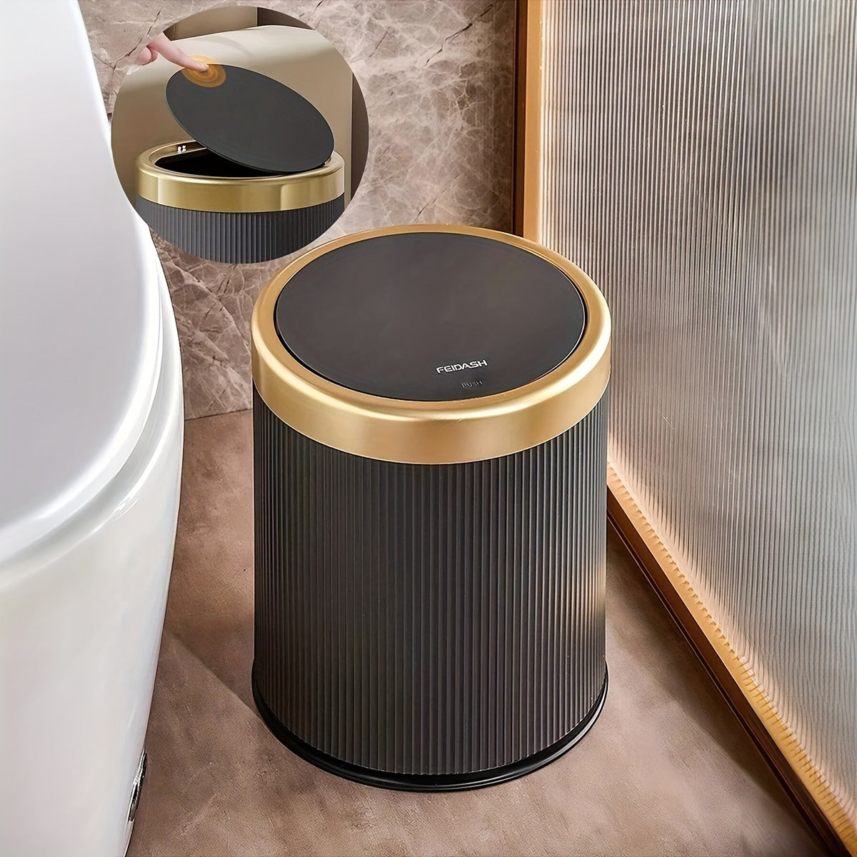 Luxury Oval Trash Can with Press-Top Lid and Dual Inner Bucket