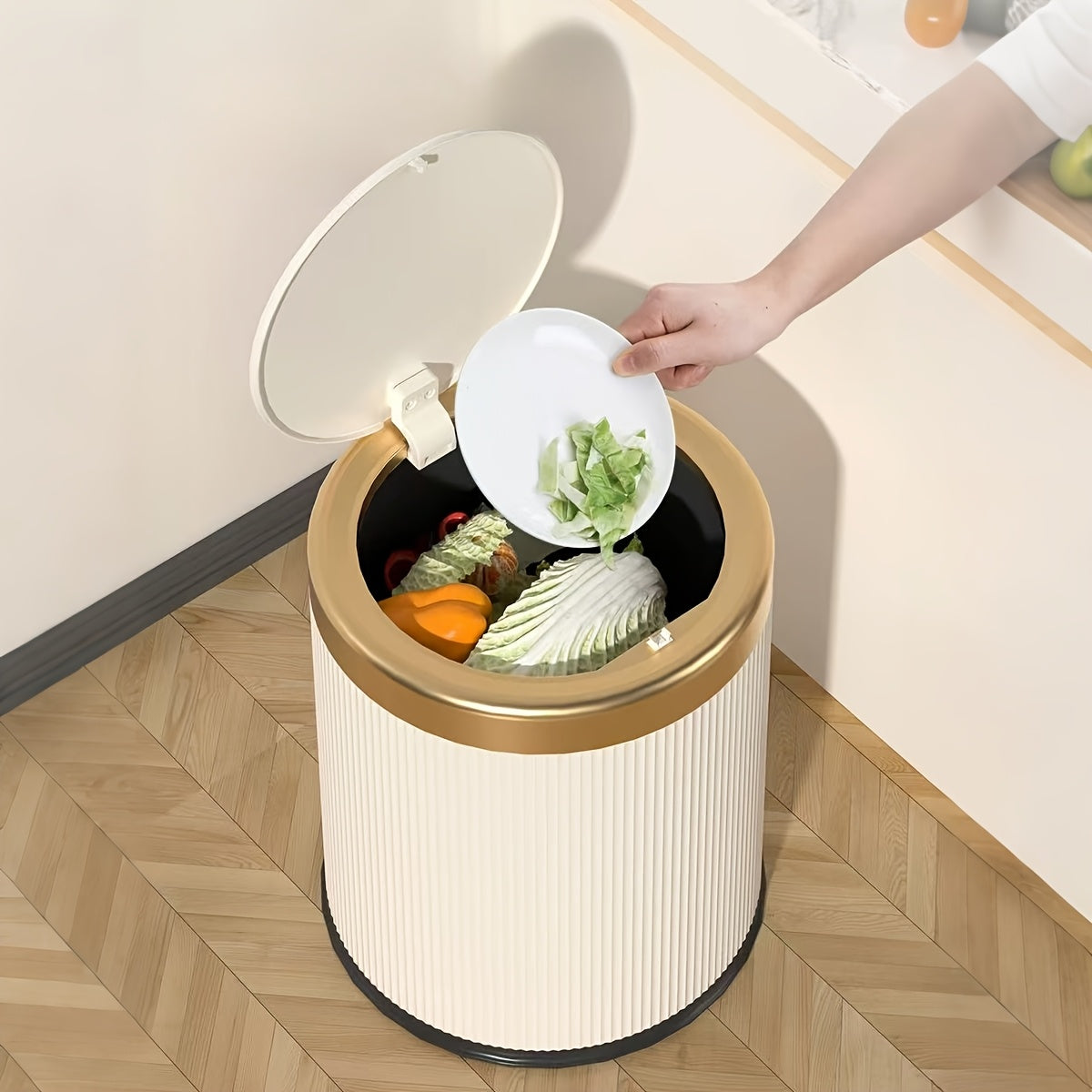 Luxury Oval Trash Can with Press-Top Lid and Dual Inner Bucket