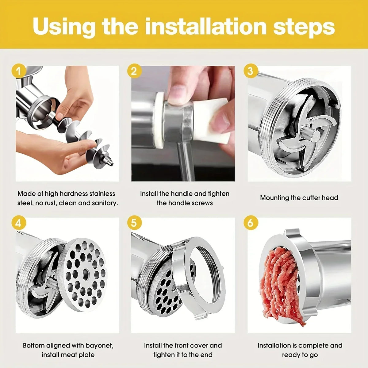 Manual Stainless Steel Meat Grinder with Table Clamp for Meat, Vegetables and Sausage Stuffing