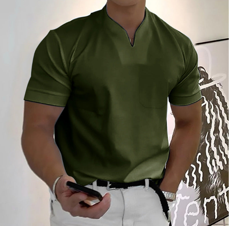 Men's Band Collar Pocket T-Shirt