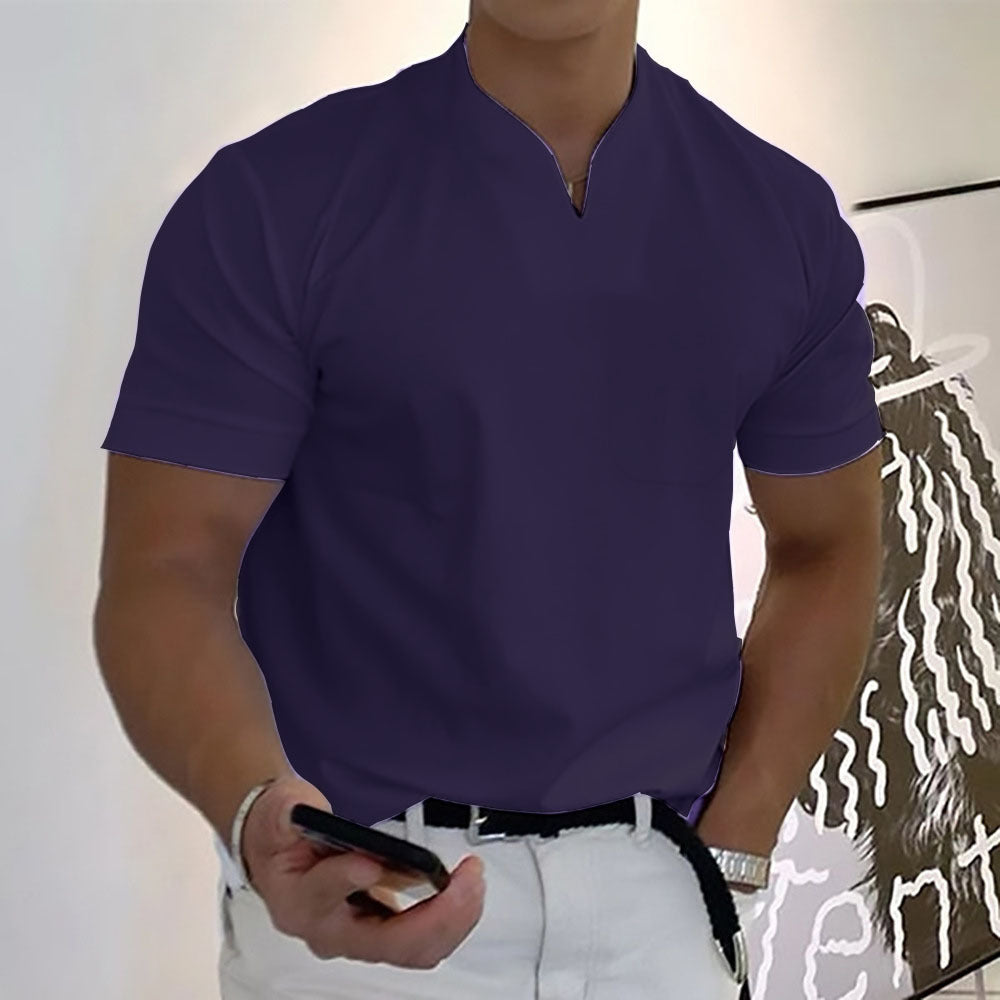 Men's Band Collar Pocket T-Shirt