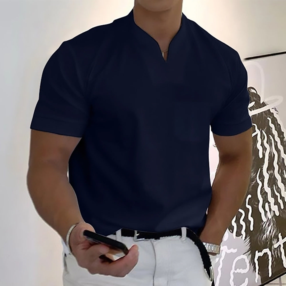 Men's Band Collar Pocket T-Shirt