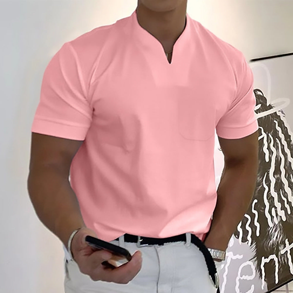 Men's Band Collar Pocket T-Shirt