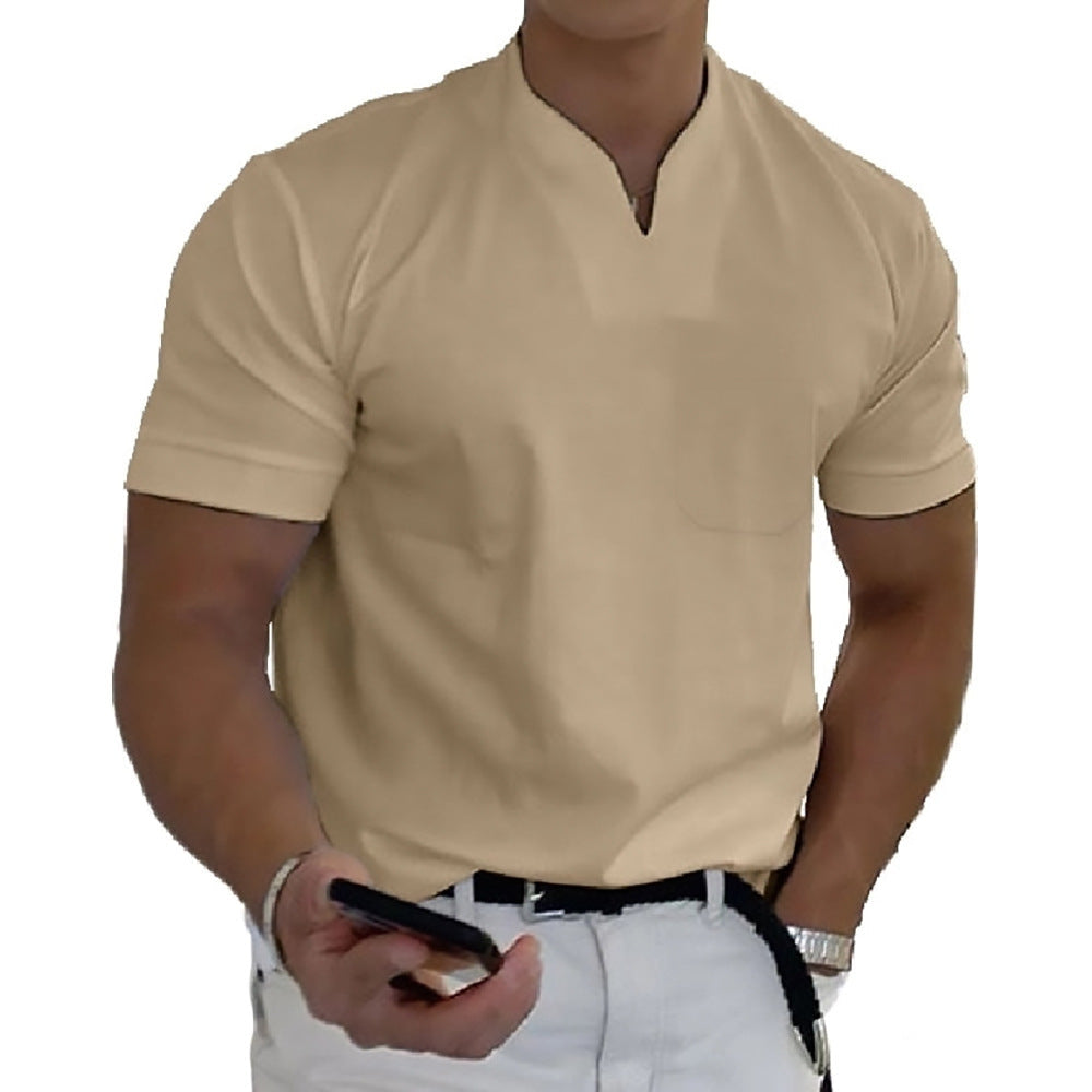 Men's Band Collar Pocket T-Shirt