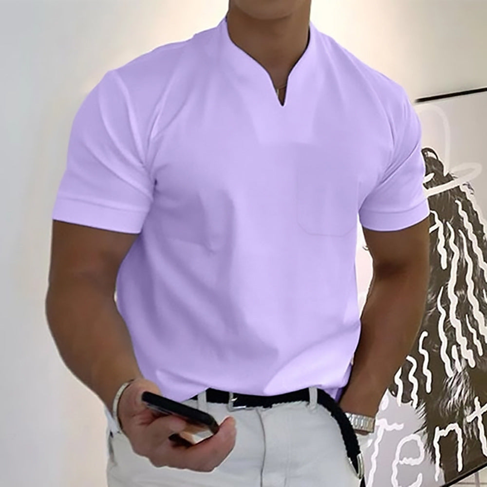 Men's Band Collar Pocket T-Shirt