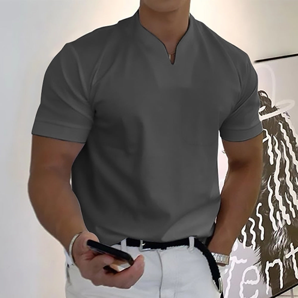 Men's Band Collar Pocket T-Shirt