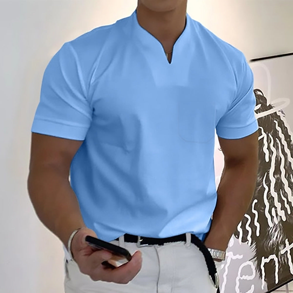 Men's Band Collar Pocket T-Shirt