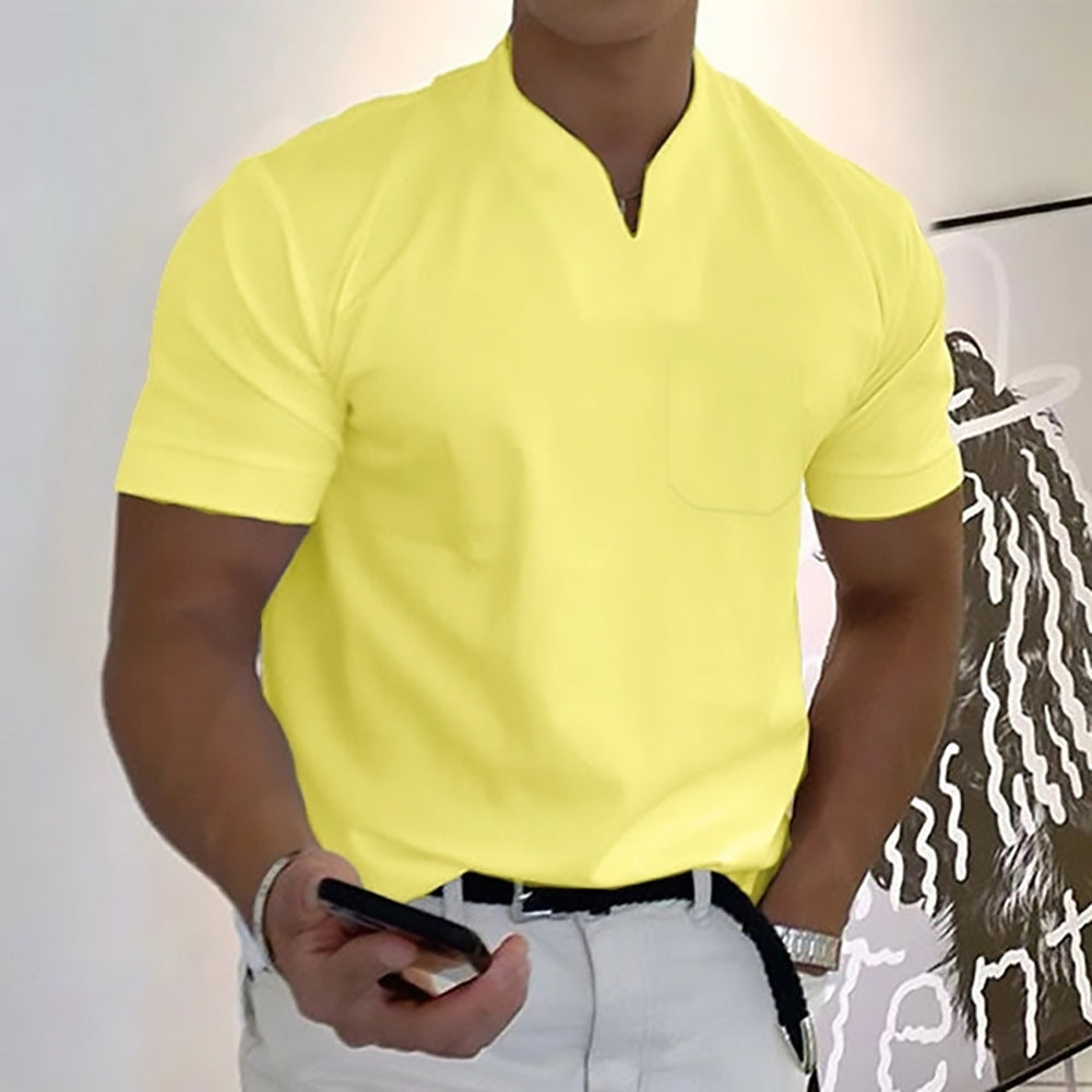 Men's Band Collar Pocket T-Shirt