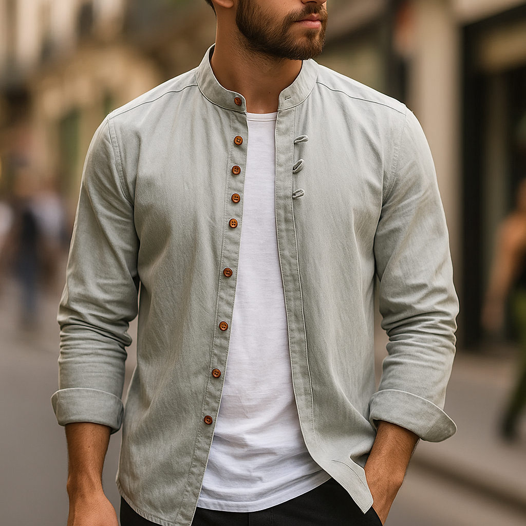 Men's Band Collar Shirt