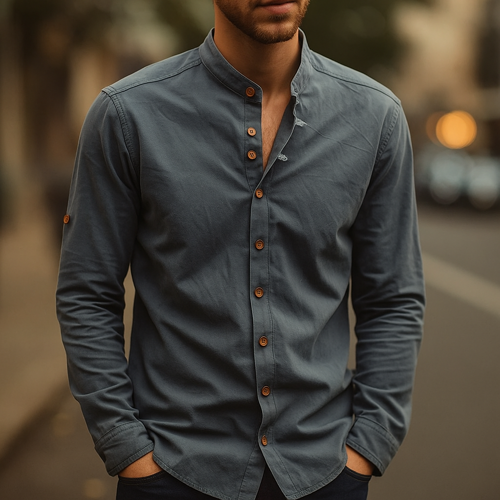 Men's Band Collar Shirt