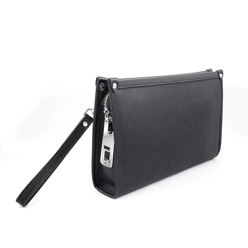 Men's Business Wristlet Clutch with Fingerprint Lock – Black