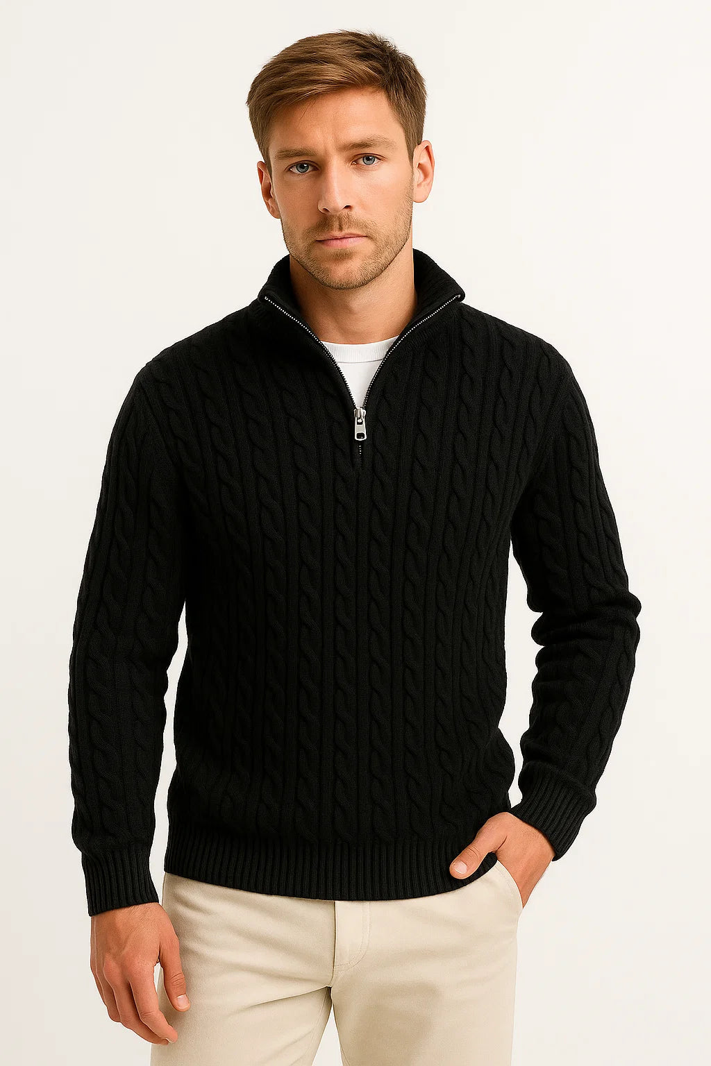 Men's Cable-Knit Half-Zip Sweater