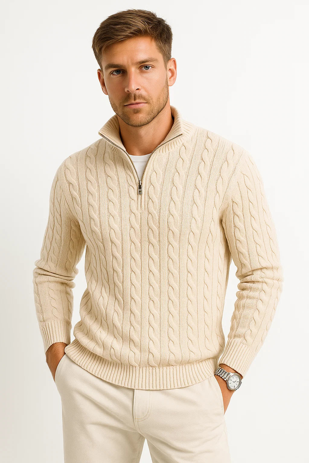 Men's Cable-Knit Half-Zip Sweater