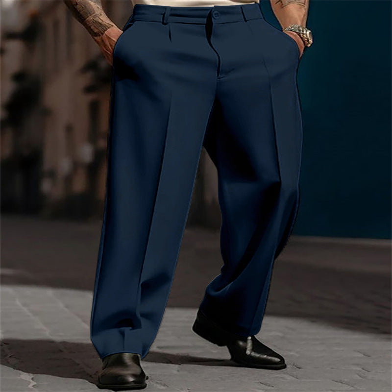 Men's Classic High-Waisted Wide-Leg Suit Trousers