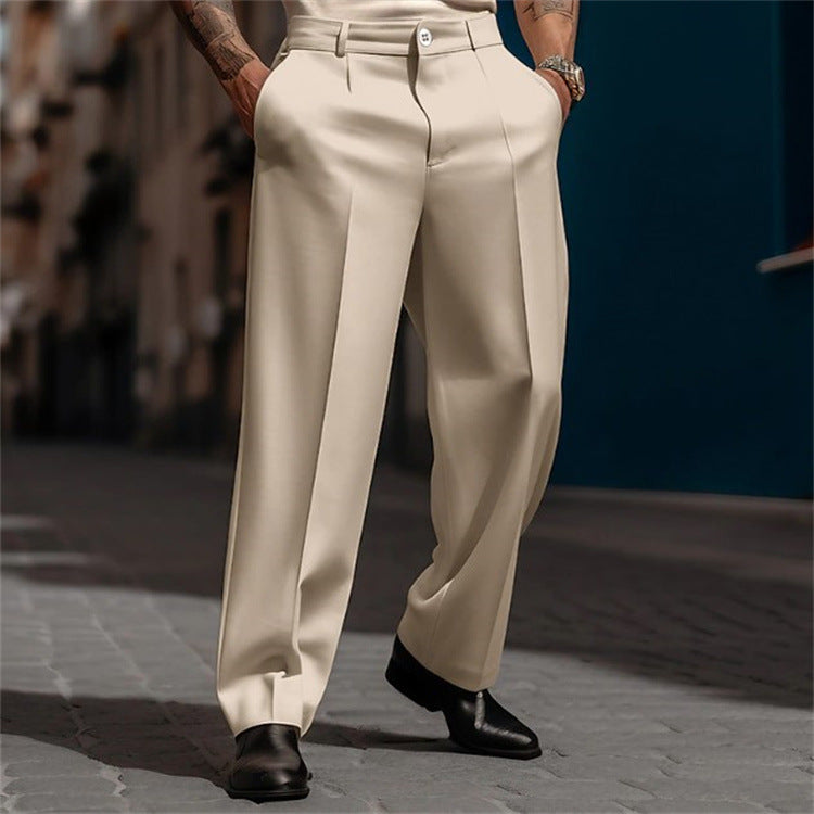 Men's Classic High-Waisted Wide-Leg Suit Trousers