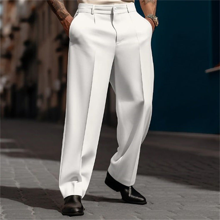 Men's Classic High-Waisted Wide-Leg Suit Trousers
