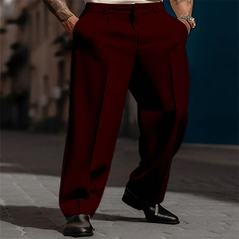 Men's Classic High-Waisted Wide-Leg Suit Trousers