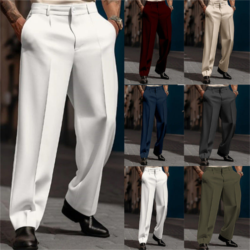 Men's Classic High-Waisted Wide-Leg Suit Trousers