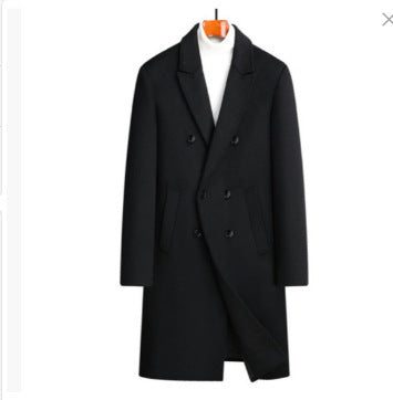 Men's Double-Breasted Overcoat with Peaked Lapels