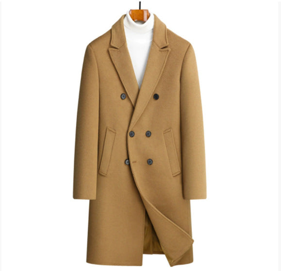 Men's Double-Breasted Overcoat with Peaked Lapels