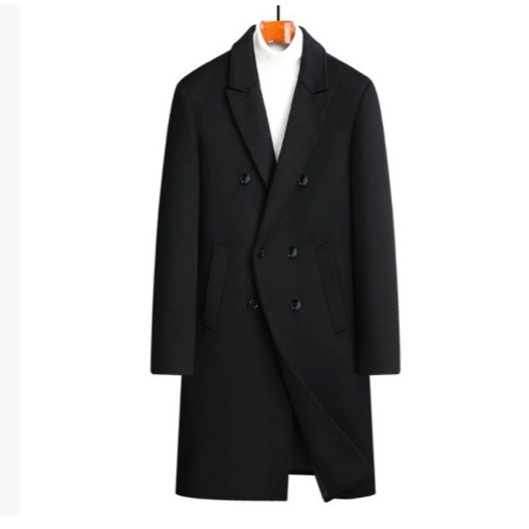 Men's Double-Breasted Overcoat with Peaked Lapels
