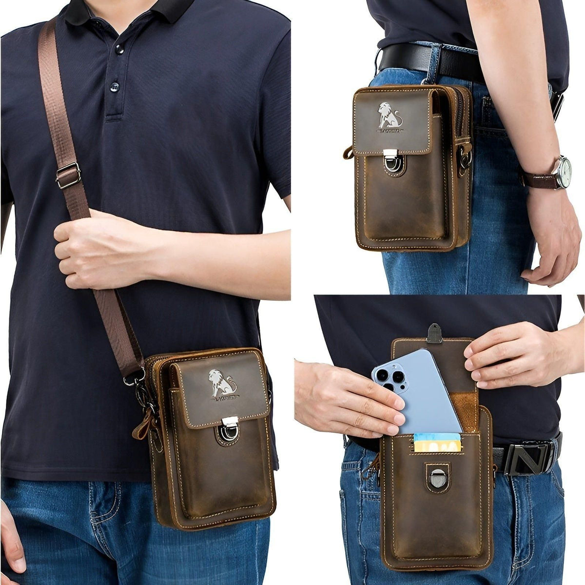 Men's Functional Waist Bag with Adjustable Strap and Multi-Pocket Design