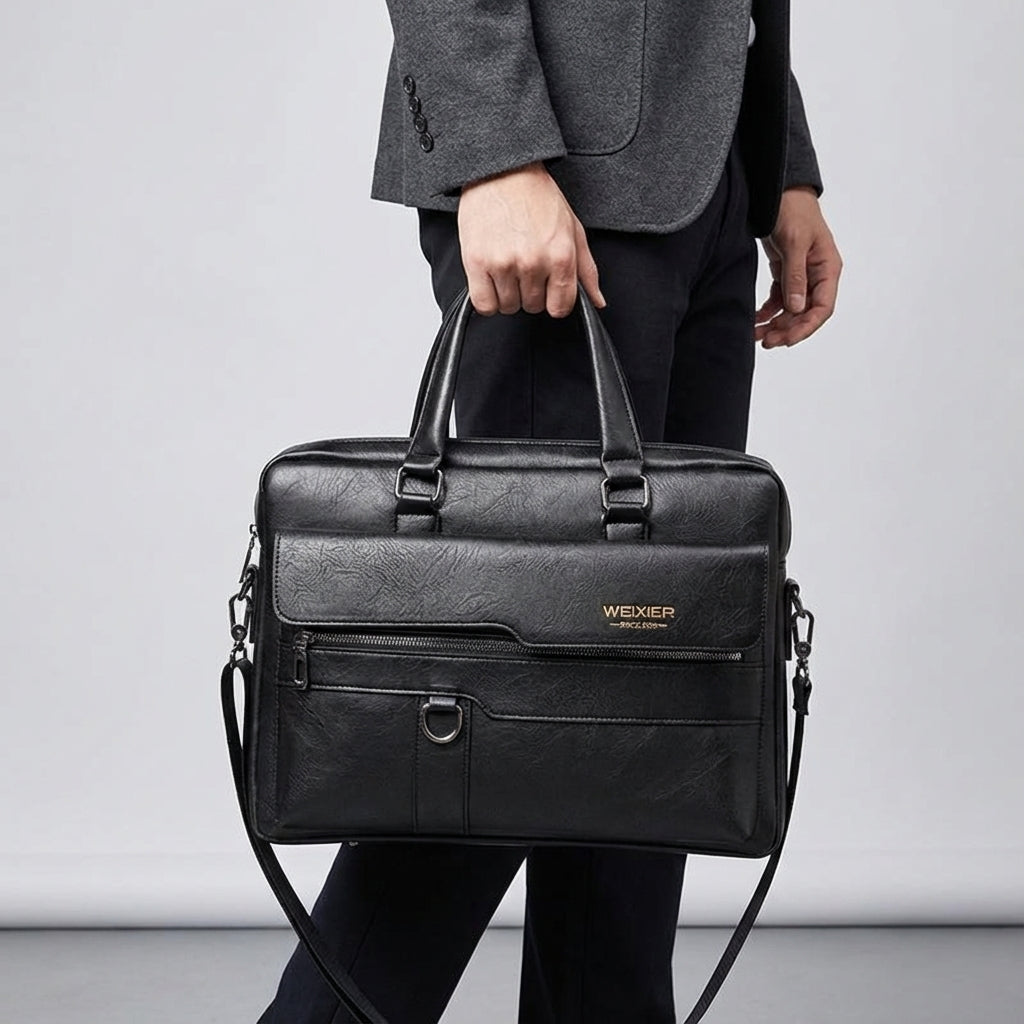 Men's Laptop Bag with Adjustable Strap – Black Briefcase