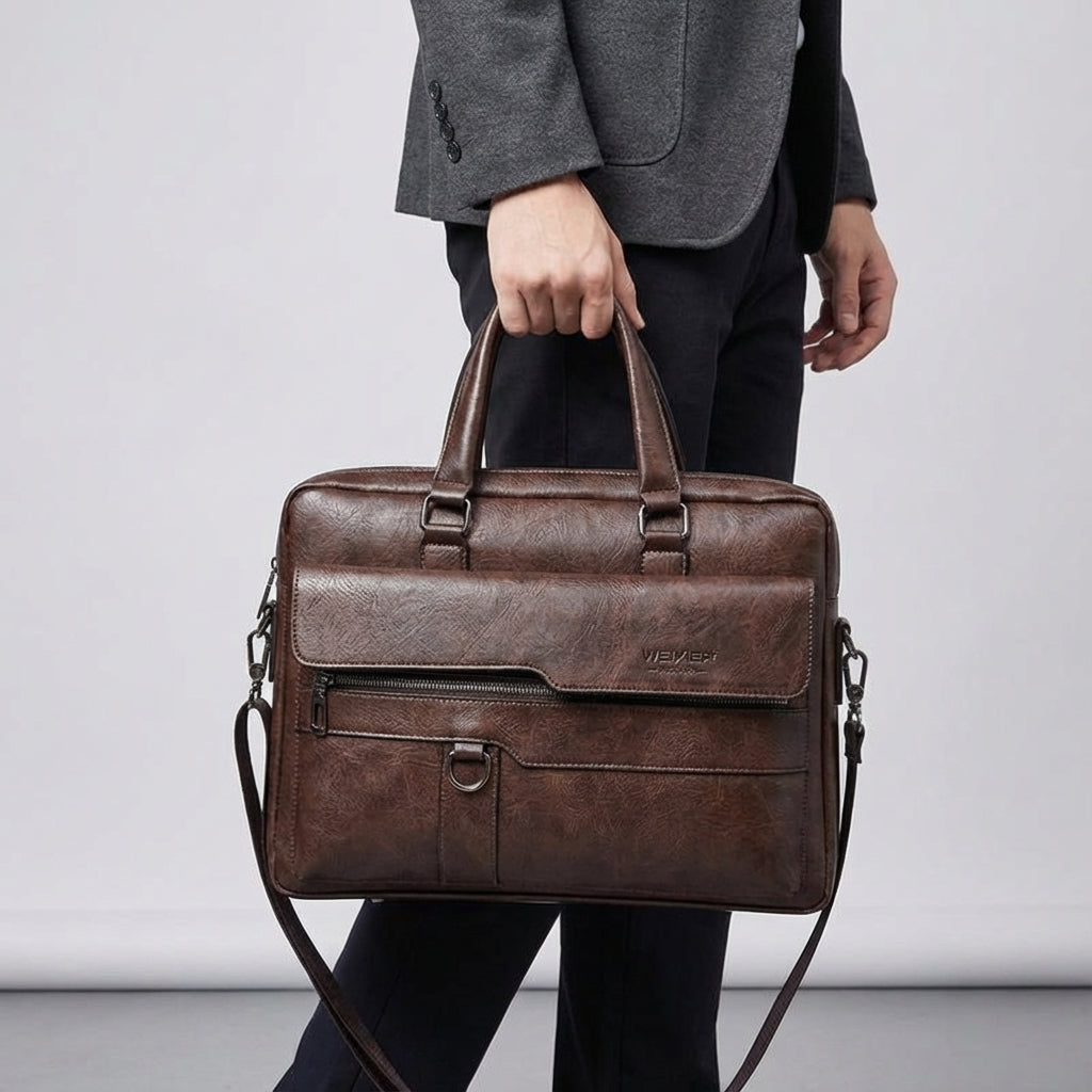 Men's Laptop Bag with Adjustable Strap – Black Briefcase