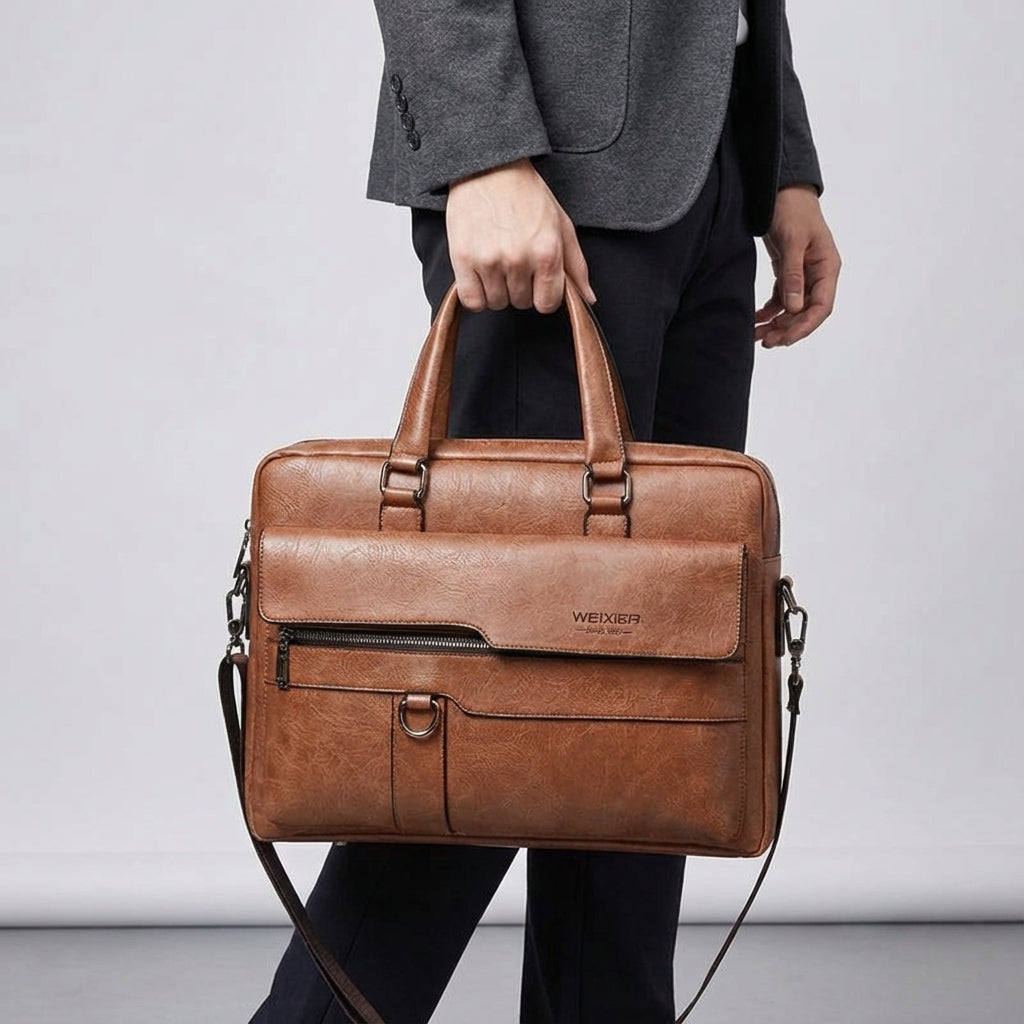 Men's Laptop Bag with Adjustable Strap – Black Briefcase
