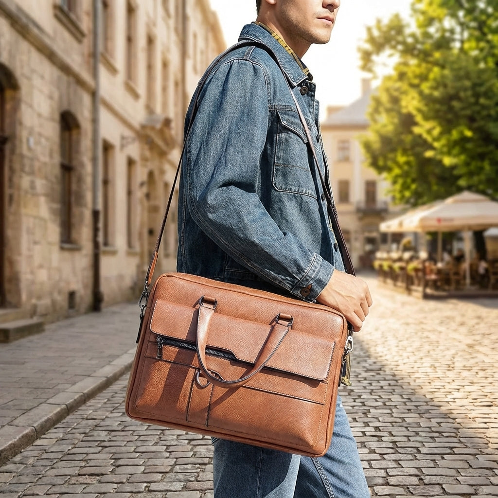 Men's Laptop Bag with Adjustable Strap – Black Briefcase