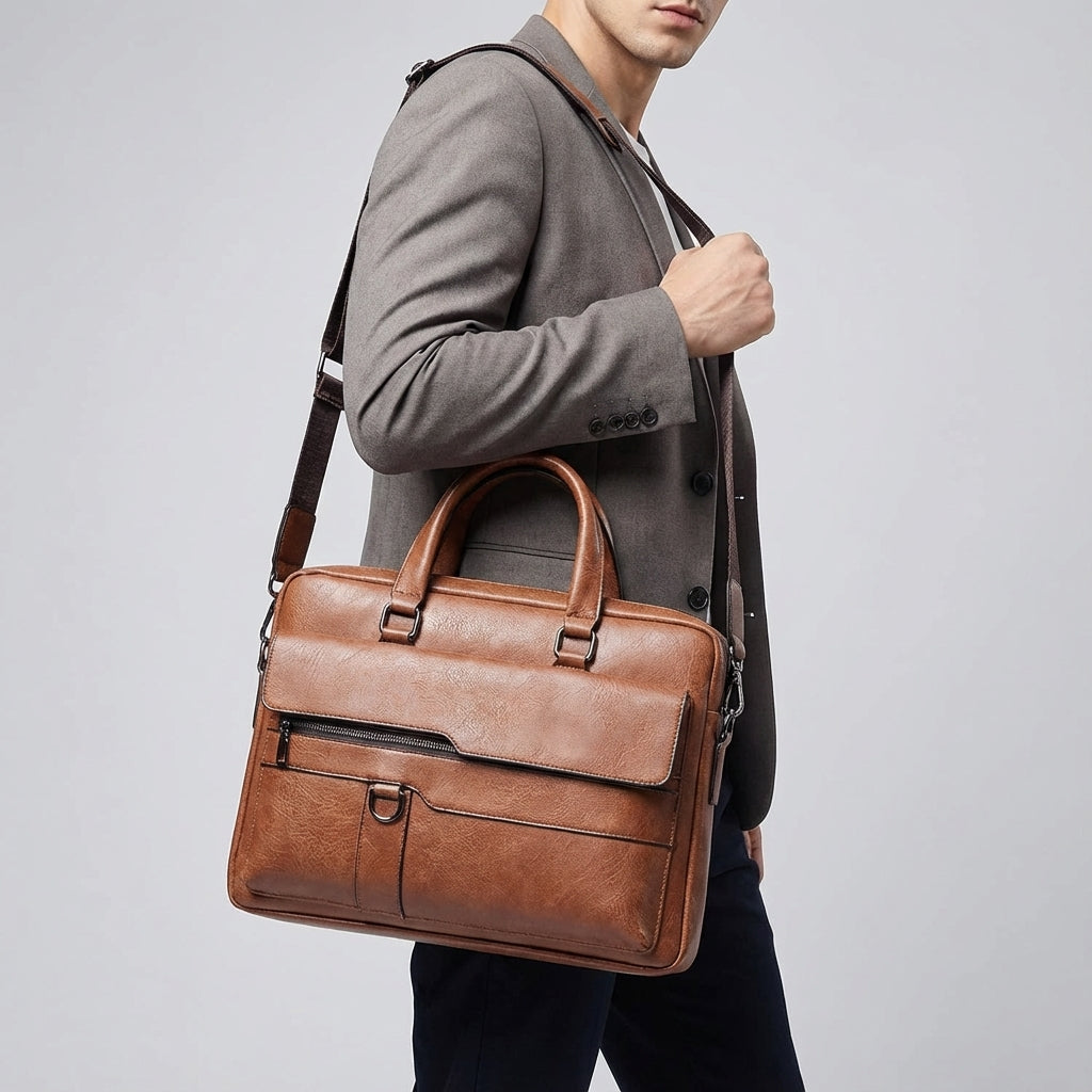 Men's Laptop Bag with Adjustable Strap – Black Briefcase