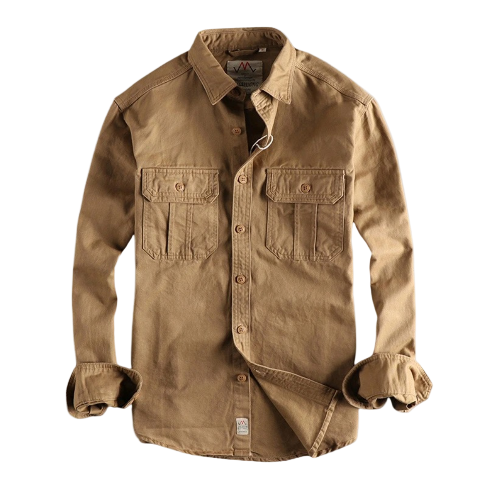 Men's Long-Sleeve Casual Shirt in Brown and Dark Green